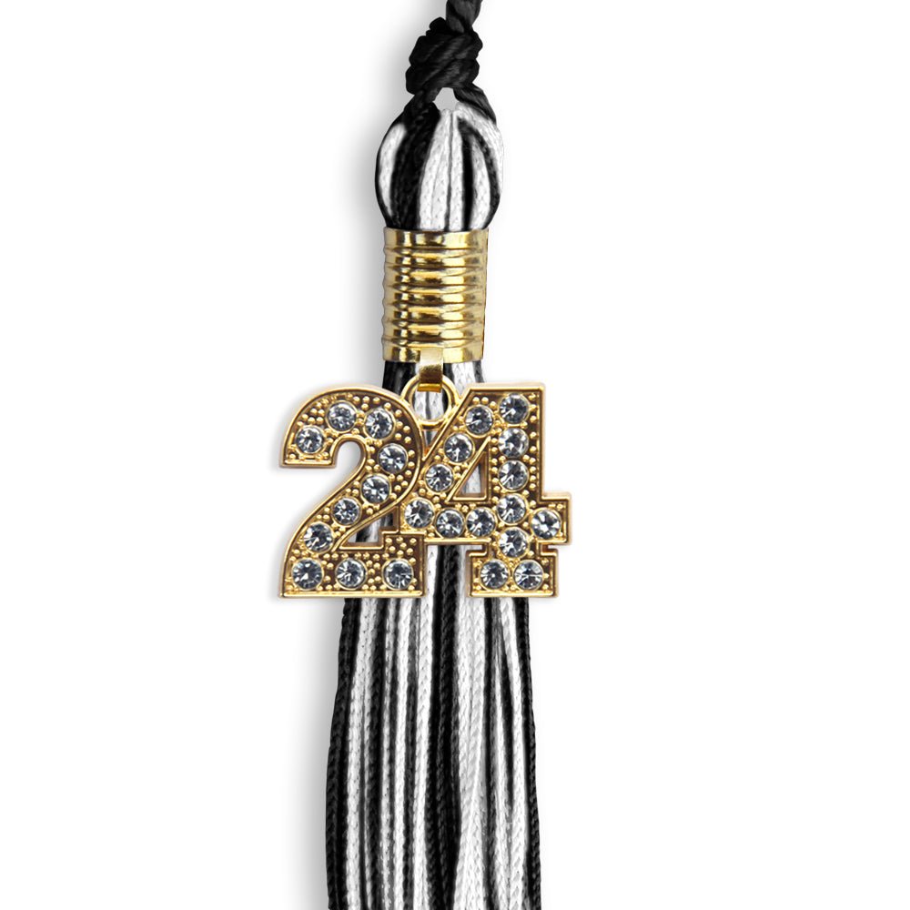 Black/White Mixed Color Graduation Tassel with Gold Date Drop - Endea Graduation