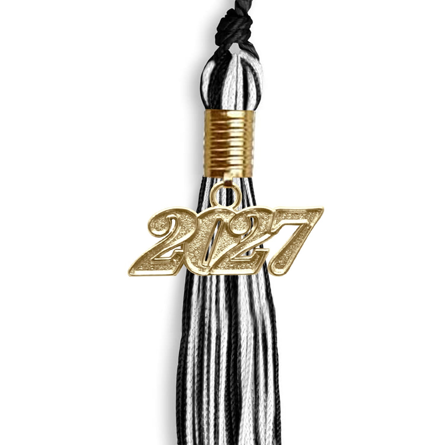 Black/White Mixed Color Graduation Tassel with Gold Date Drop - Endea Graduation