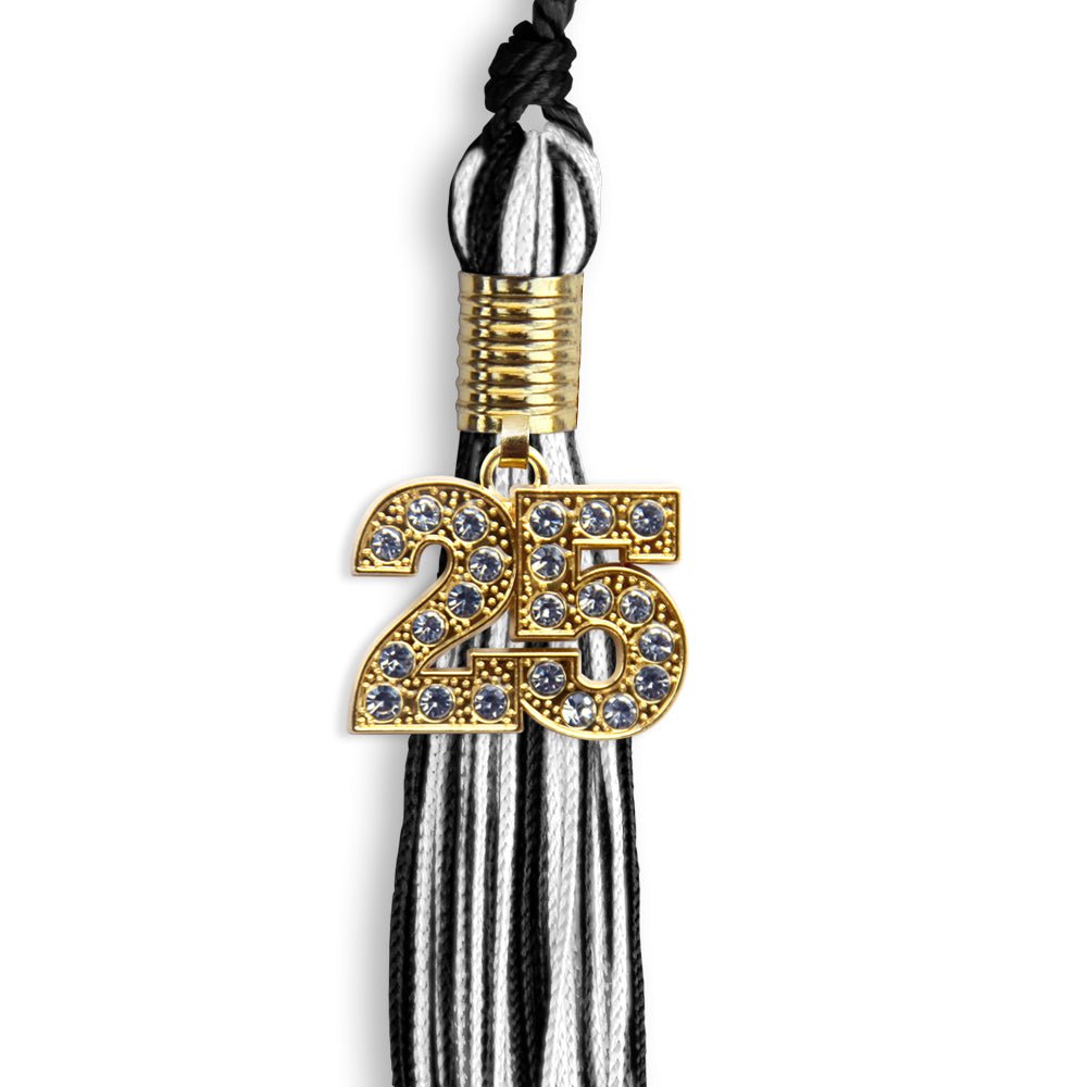 Black/White Mixed Color Graduation Tassel with Gold Date Drop - Endea Graduation