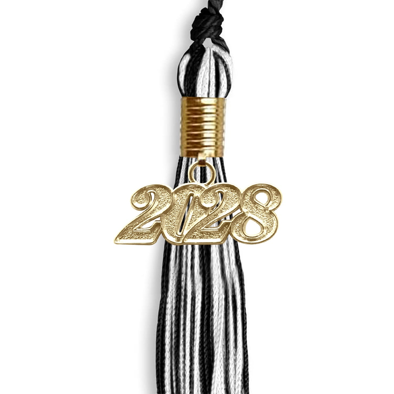 Black/White Mixed Color Graduation Tassel with Gold Date Drop - Endea Graduation