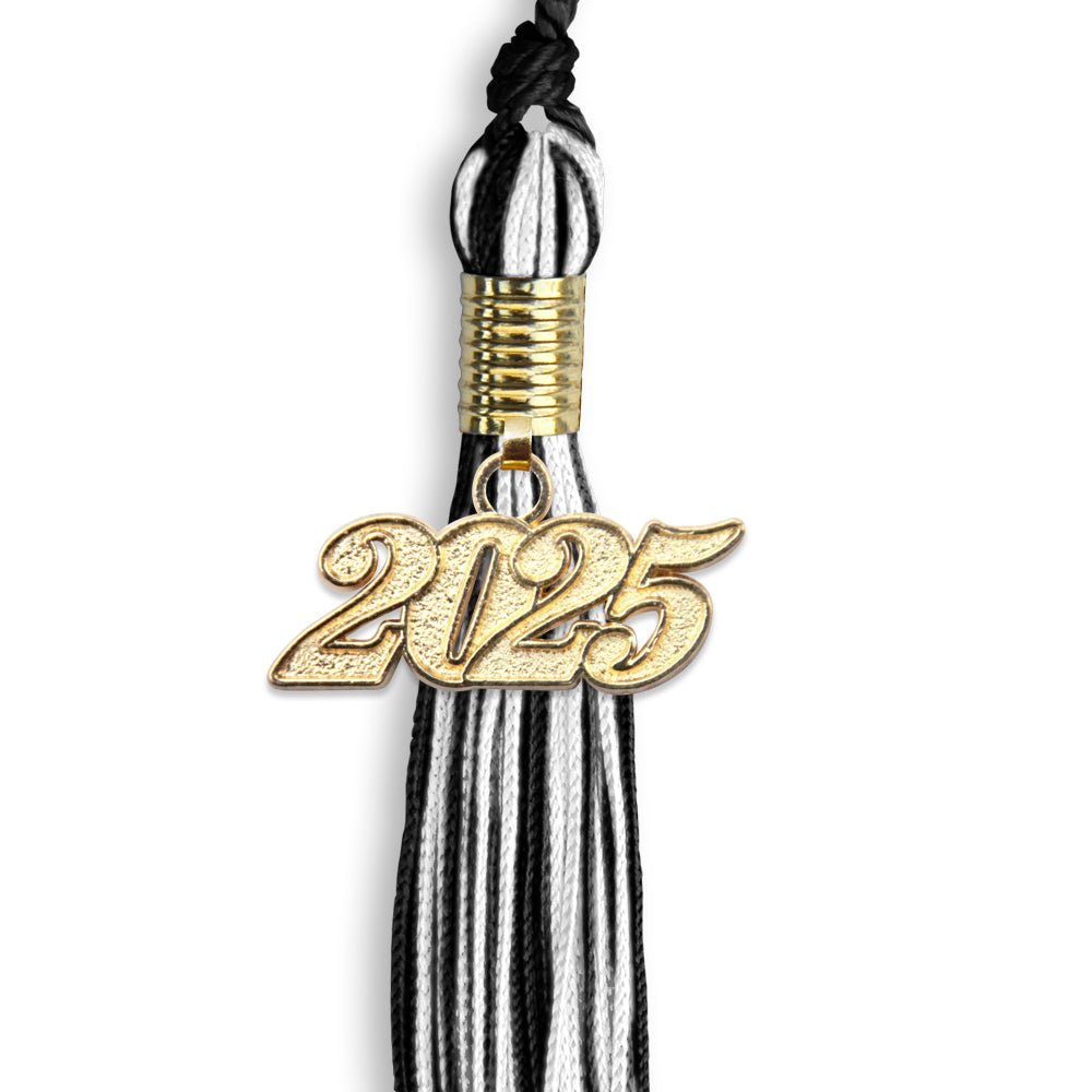 Black/White Mixed Color Graduation Tassel with Gold Date Drop - Endea Graduation