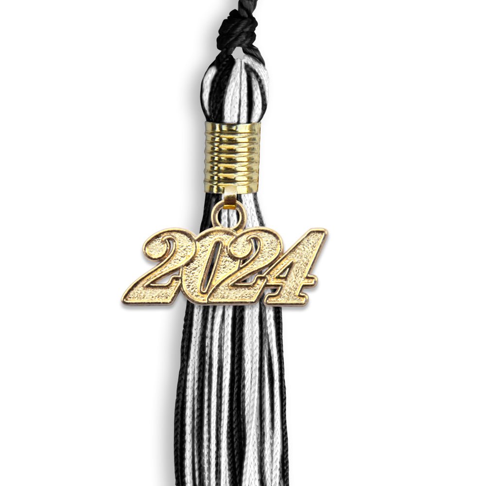 Black/White Mixed Color Graduation Tassel with Gold Date Drop - Endea Graduation