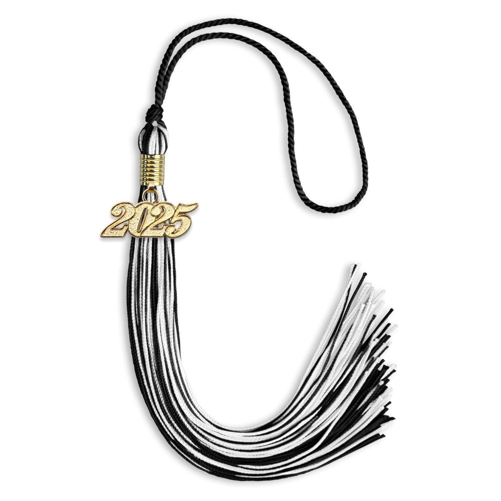 Black/White Mixed Color Graduation Tassel with Gold Date Drop - Endea Graduation