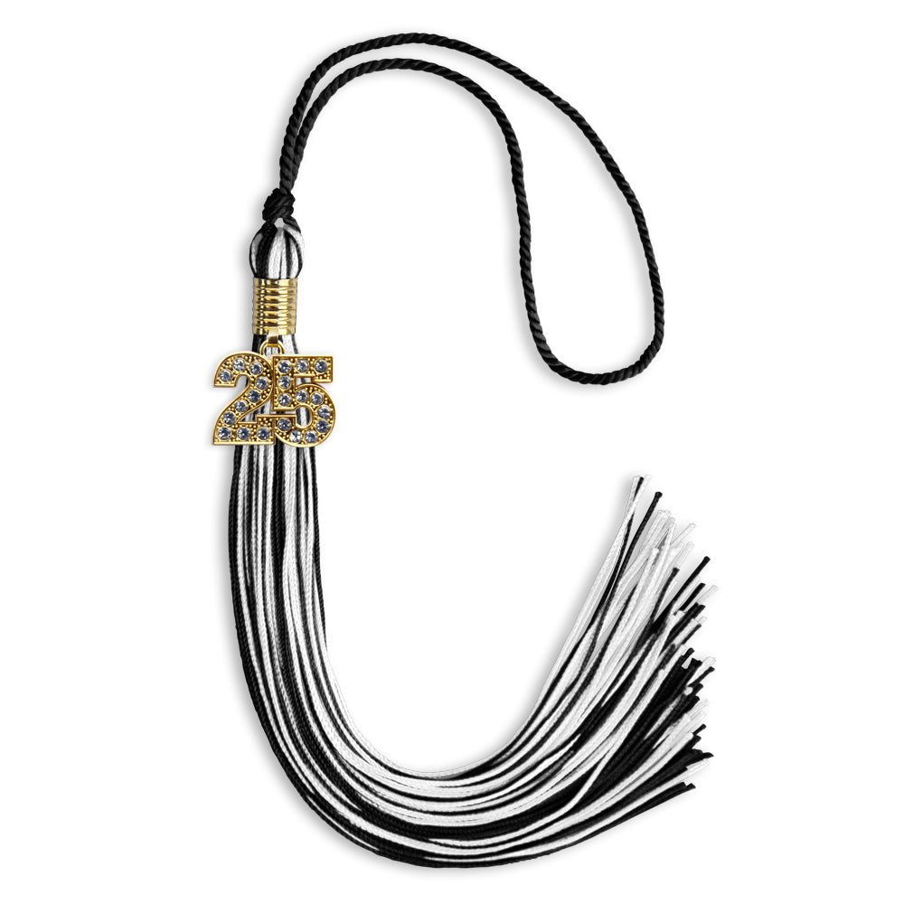 Black/White Mixed Color Graduation Tassel with Gold Date Drop - Endea Graduation