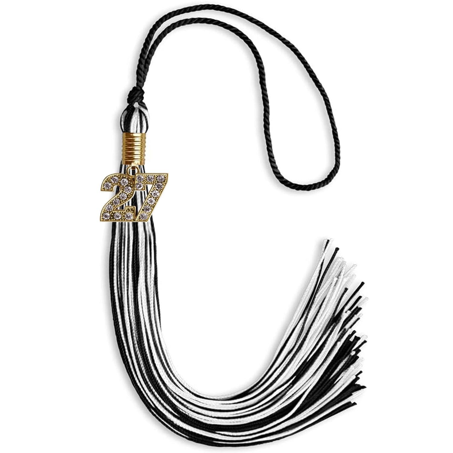 Black/White Mixed Color Graduation Tassel with Gold Date Drop - Endea Graduation