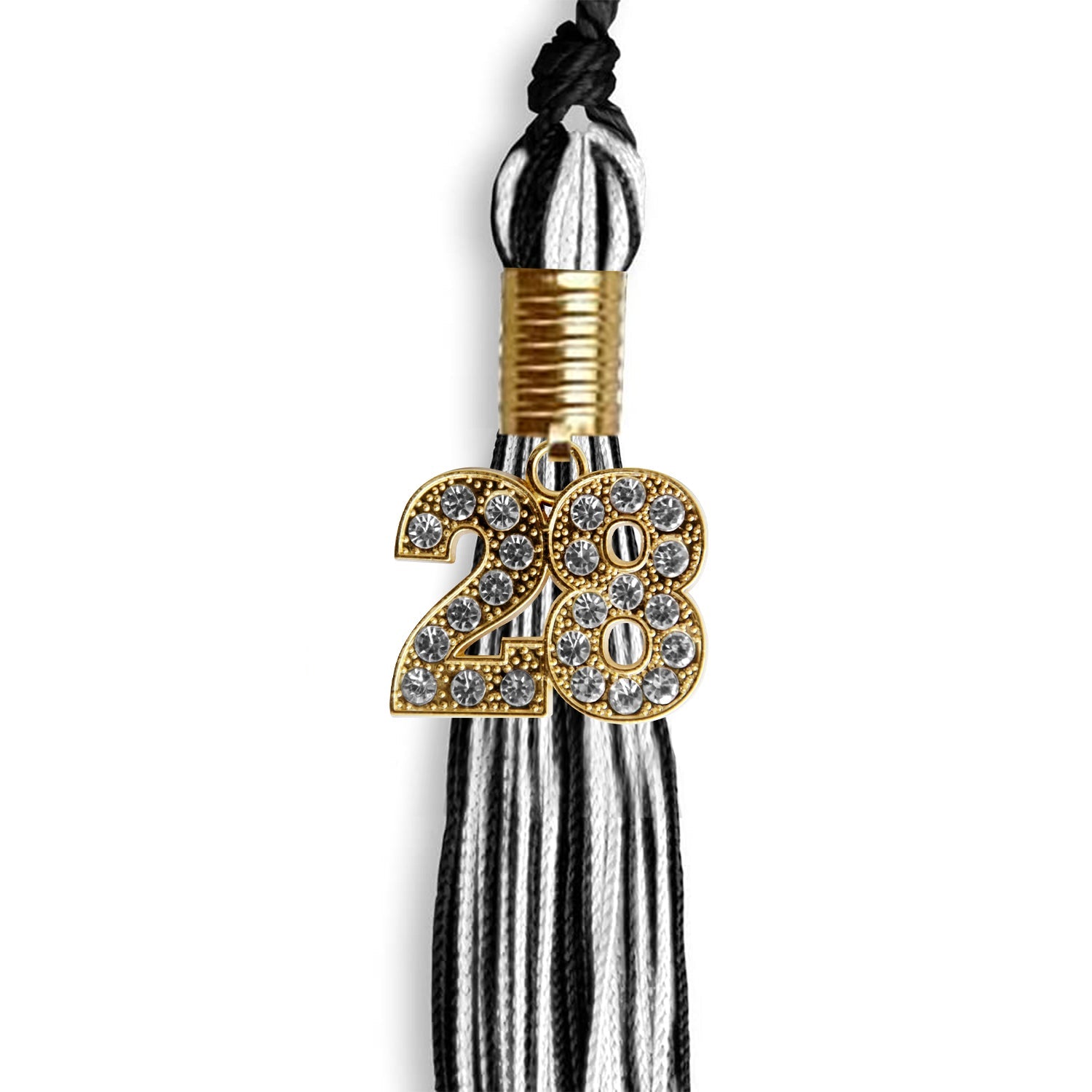 Black/White Mixed Color Graduation Tassel with Gold Date Drop - Endea Graduation