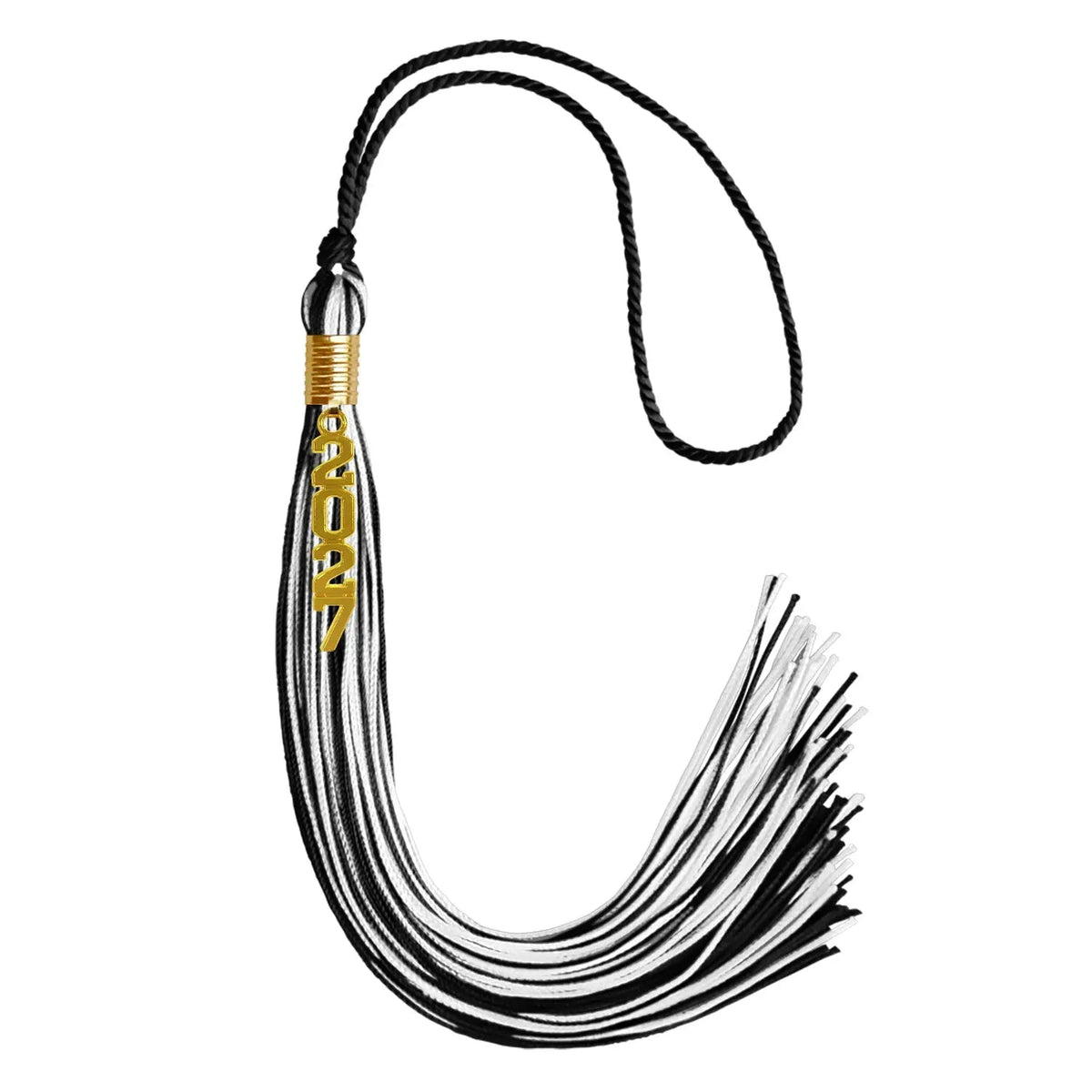 Black/White Mixed Color Graduation Tassel with Gold Stacked Date Drop - Endea Graduation