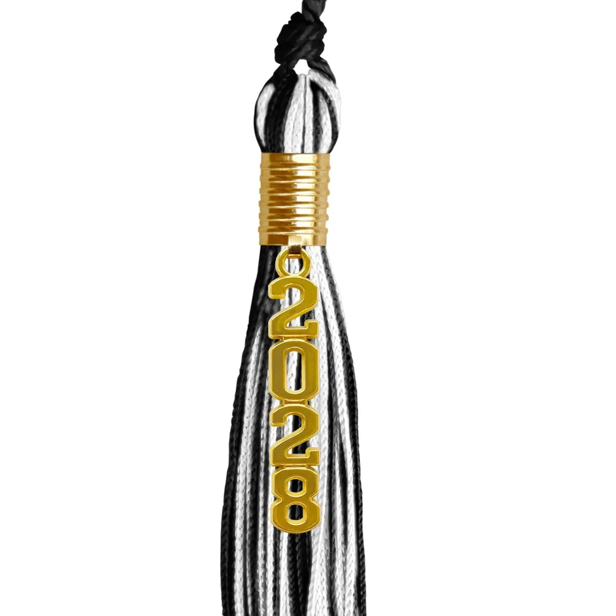 Black/White Mixed Color Graduation Tassel with Gold Stacked Date Drop - Endea Graduation