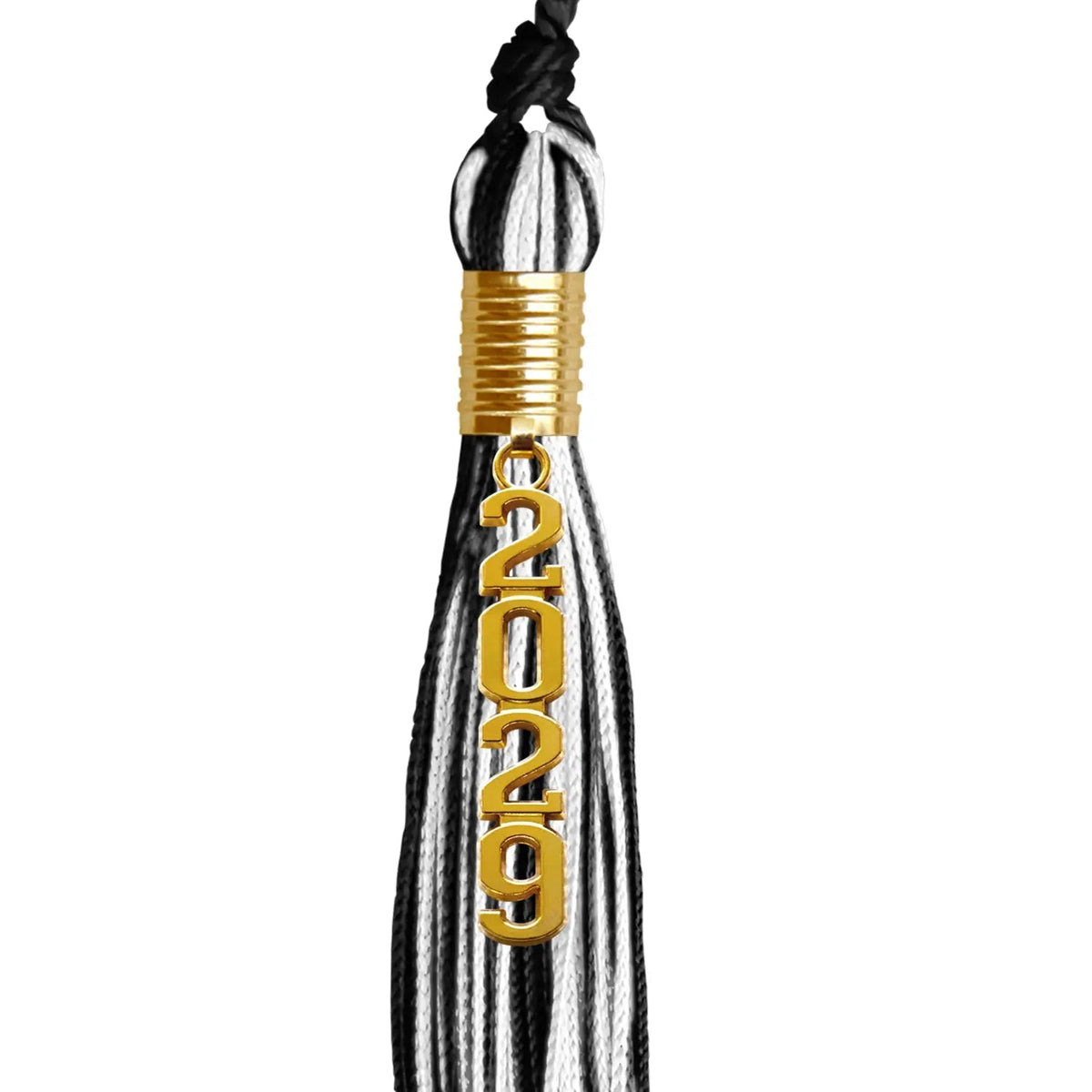 Black/White Mixed Color Graduation Tassel with Gold Stacked Date Drop - Endea Graduation