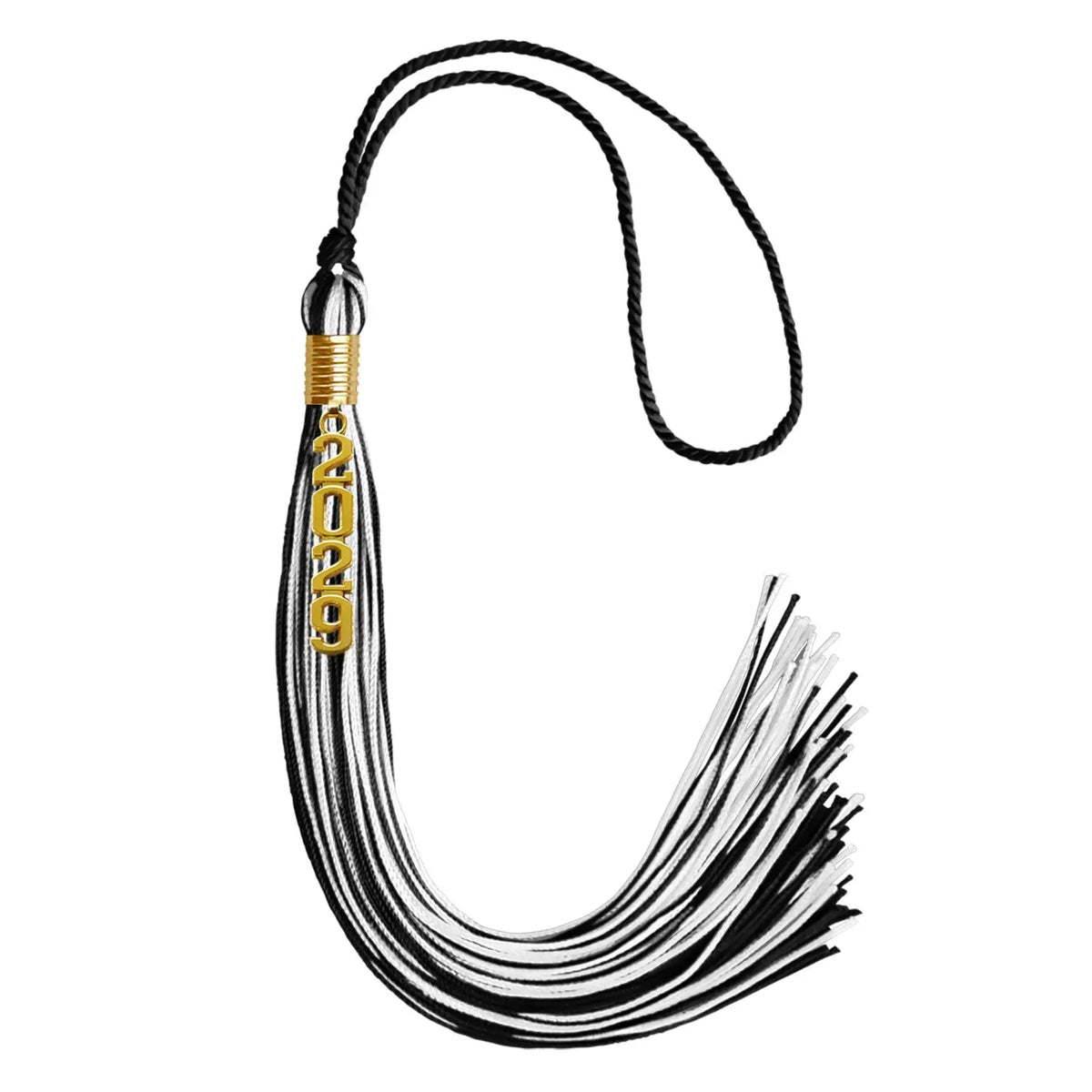 Black/White Mixed Color Graduation Tassel with Gold Stacked Date Drop - Endea Graduation