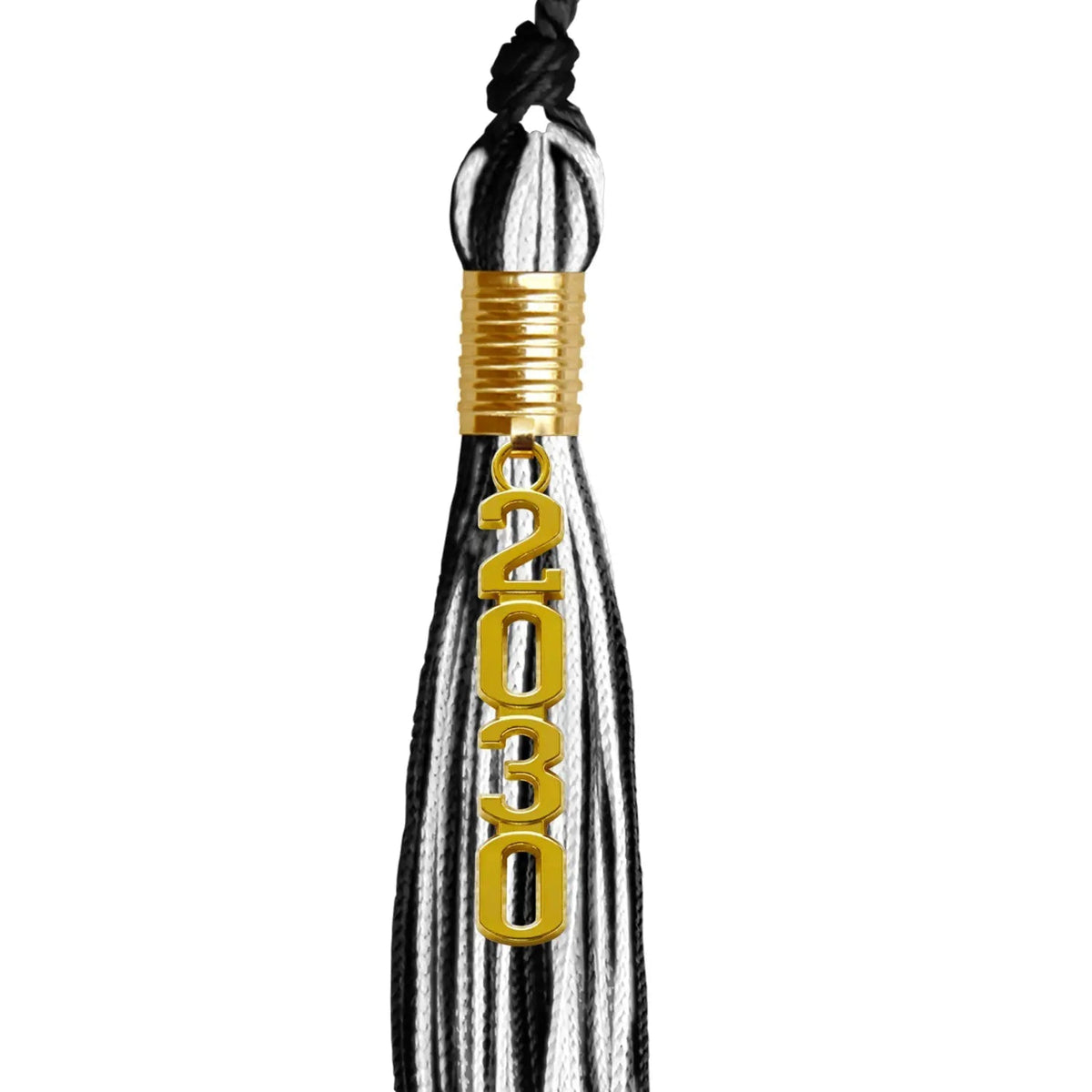 Black/White Mixed Color Graduation Tassel with Gold Stacked Date Drop - Endea Graduation
