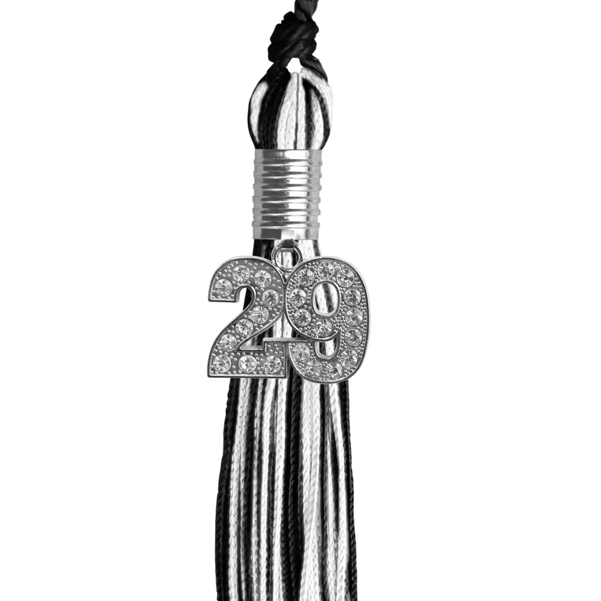 Black/White Mixed Color Graduation Tassel with Silver Bling Charm - Endea Graduation