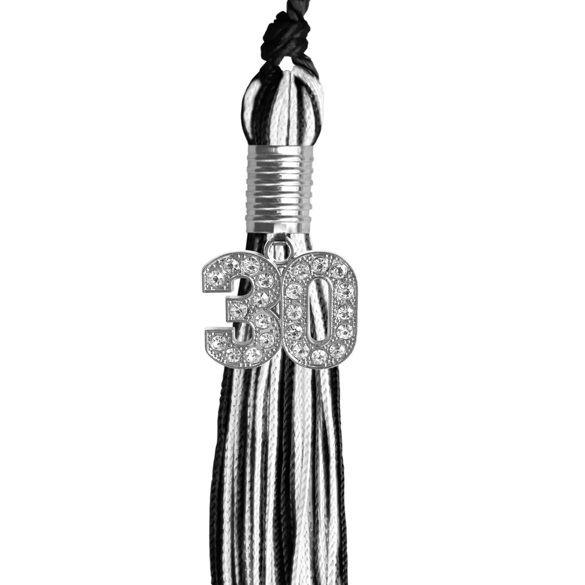 Black/White Mixed Color Graduation Tassel with Silver Bling Charm - Endea Graduation