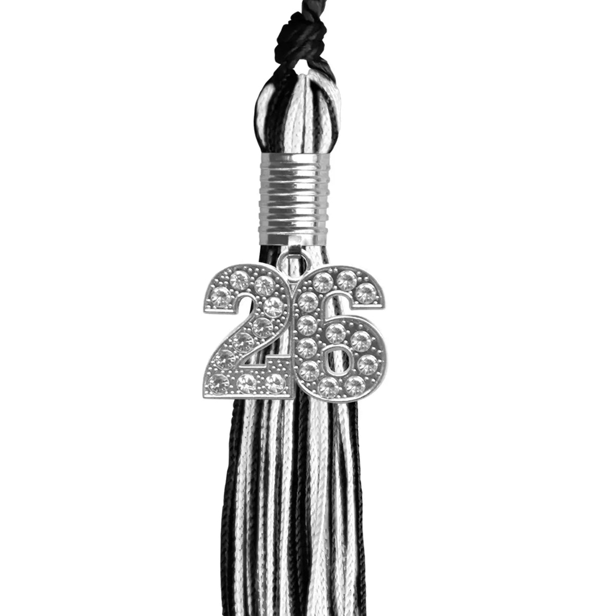 Black/White Mixed Color Graduation Tassel with Silver Bling Charm - Endea Graduation