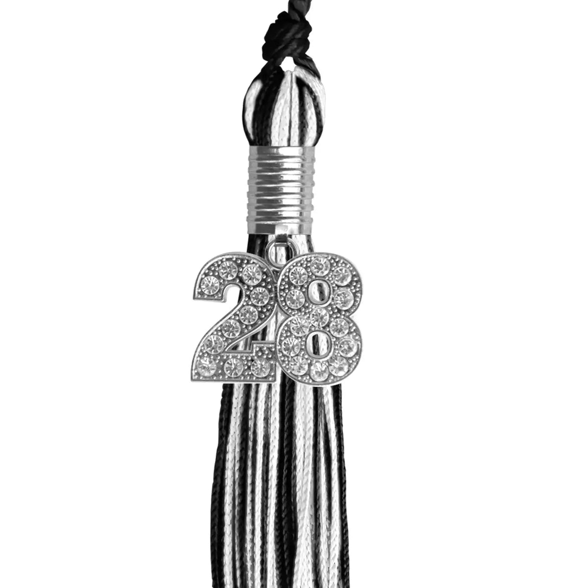 Black/White Mixed Color Graduation Tassel with Silver Bling Charm - Endea Graduation