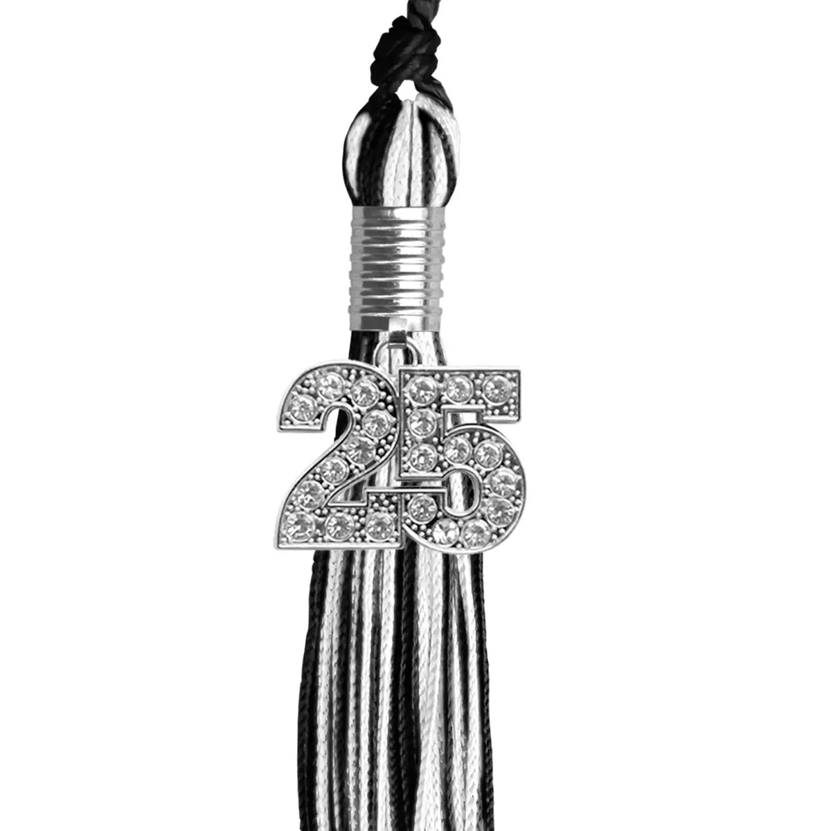 Black/White Mixed Color Graduation Tassel with Silver Bling Charm - Endea Graduation