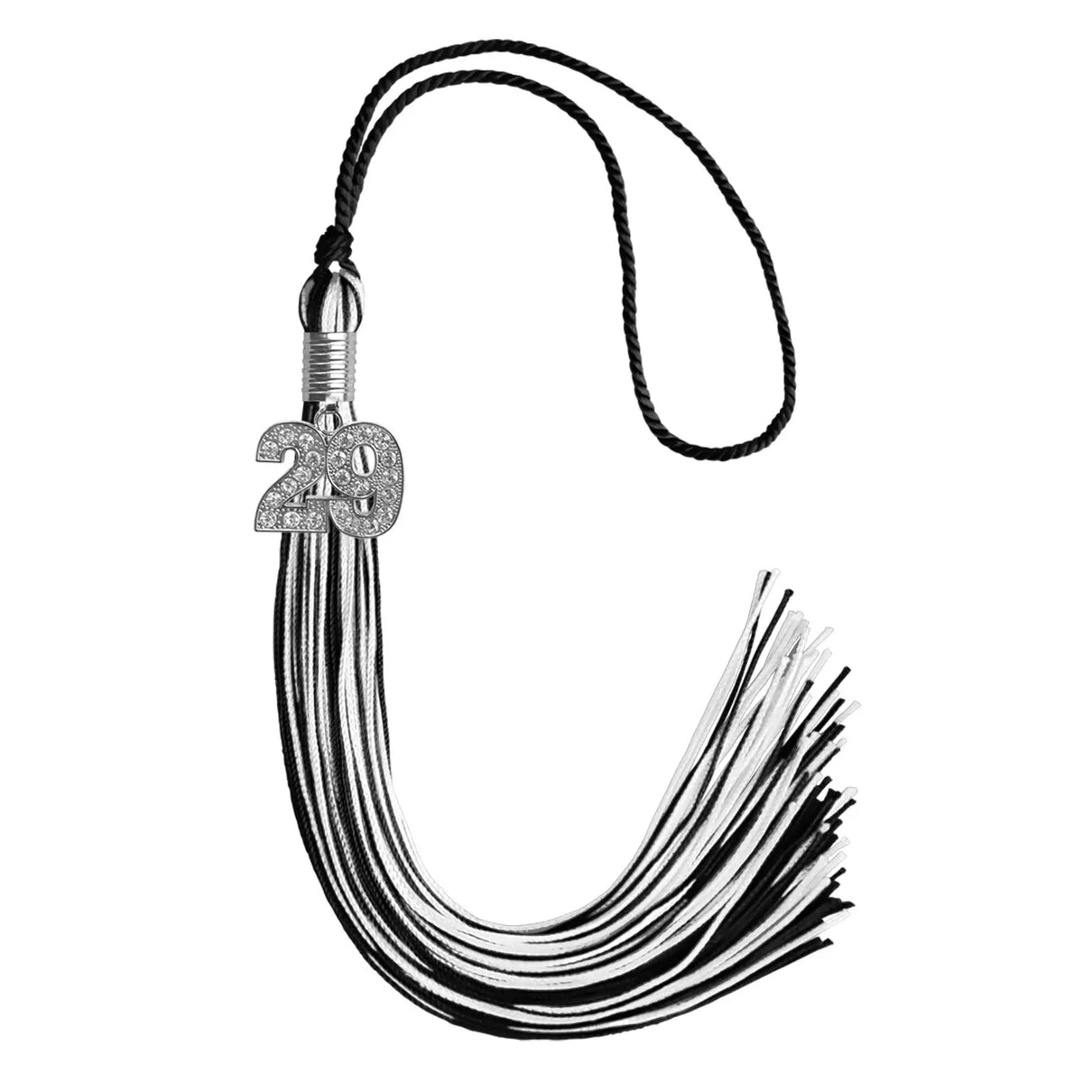 Black/White Mixed Color Graduation Tassel with Silver Bling Charm - Endea Graduation