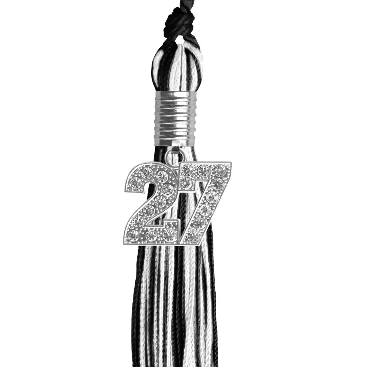 Black/White Mixed Color Graduation Tassel with Silver Bling Charm - Endea Graduation