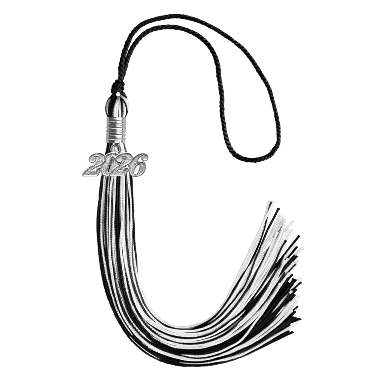 Black/White Mixed Color Graduation Tassel with Silver Date Drop - Endea Graduation