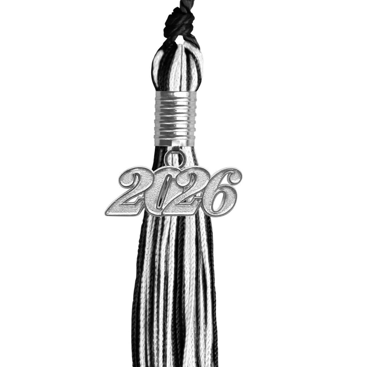 Black/White Mixed Color Graduation Tassel with Silver Date Drop - Endea Graduation