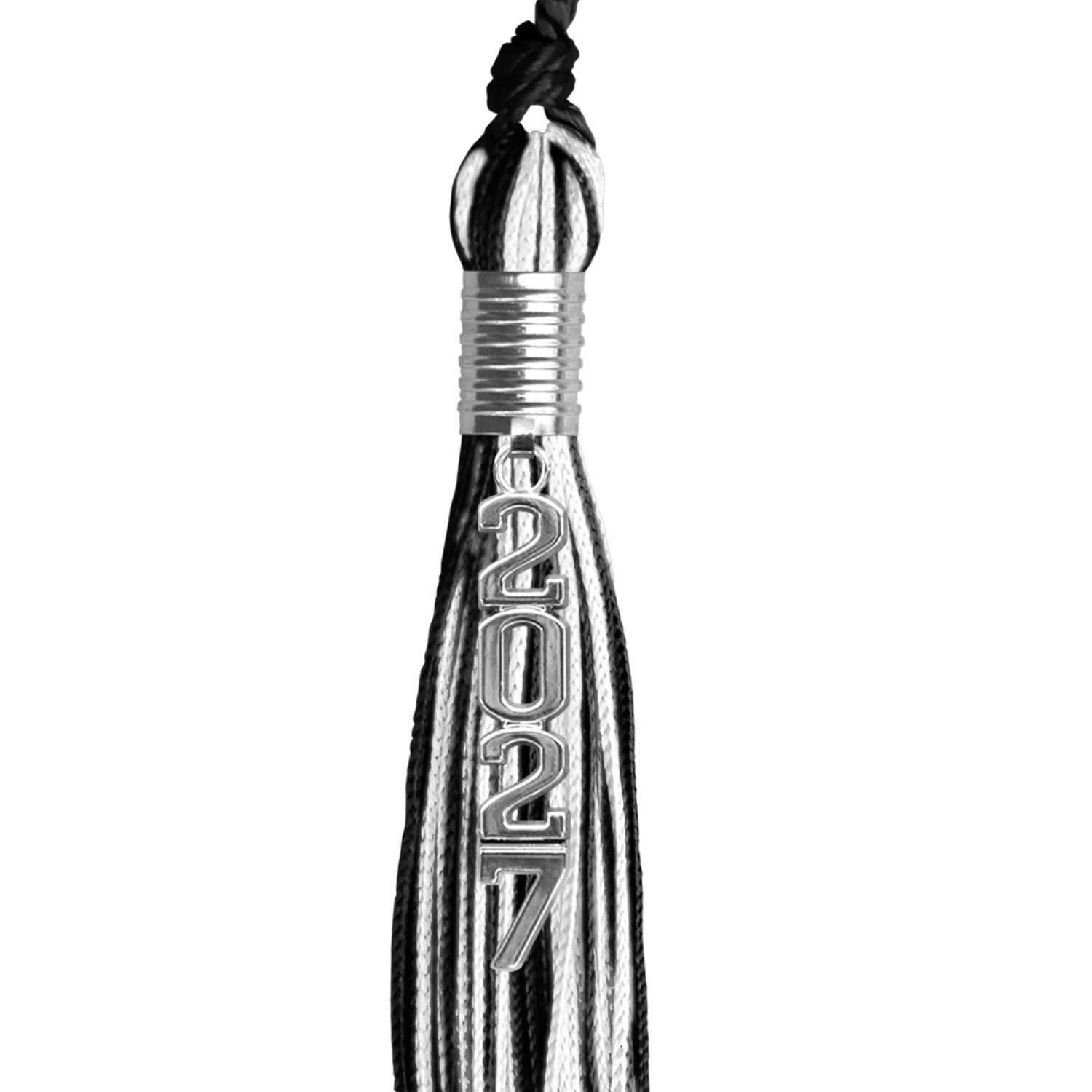 Black/White Mixed Color Graduation Tassel with Stacked Silver Date Drop - Endea Graduation