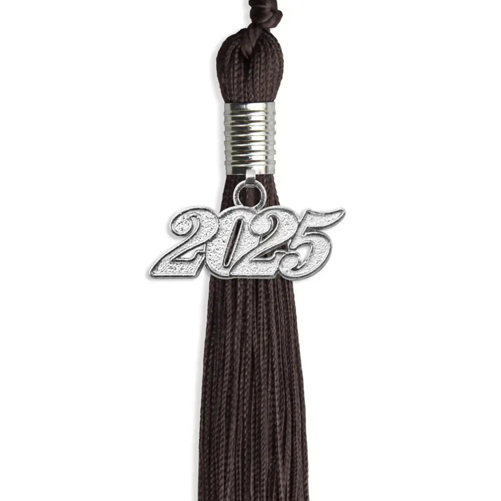 Brown Graduation Tassel with Silver Date Drop by Endea Graduation