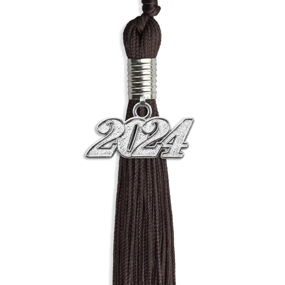 Brown Graduation Tassel with Silver Date Drop by Endea Graduation