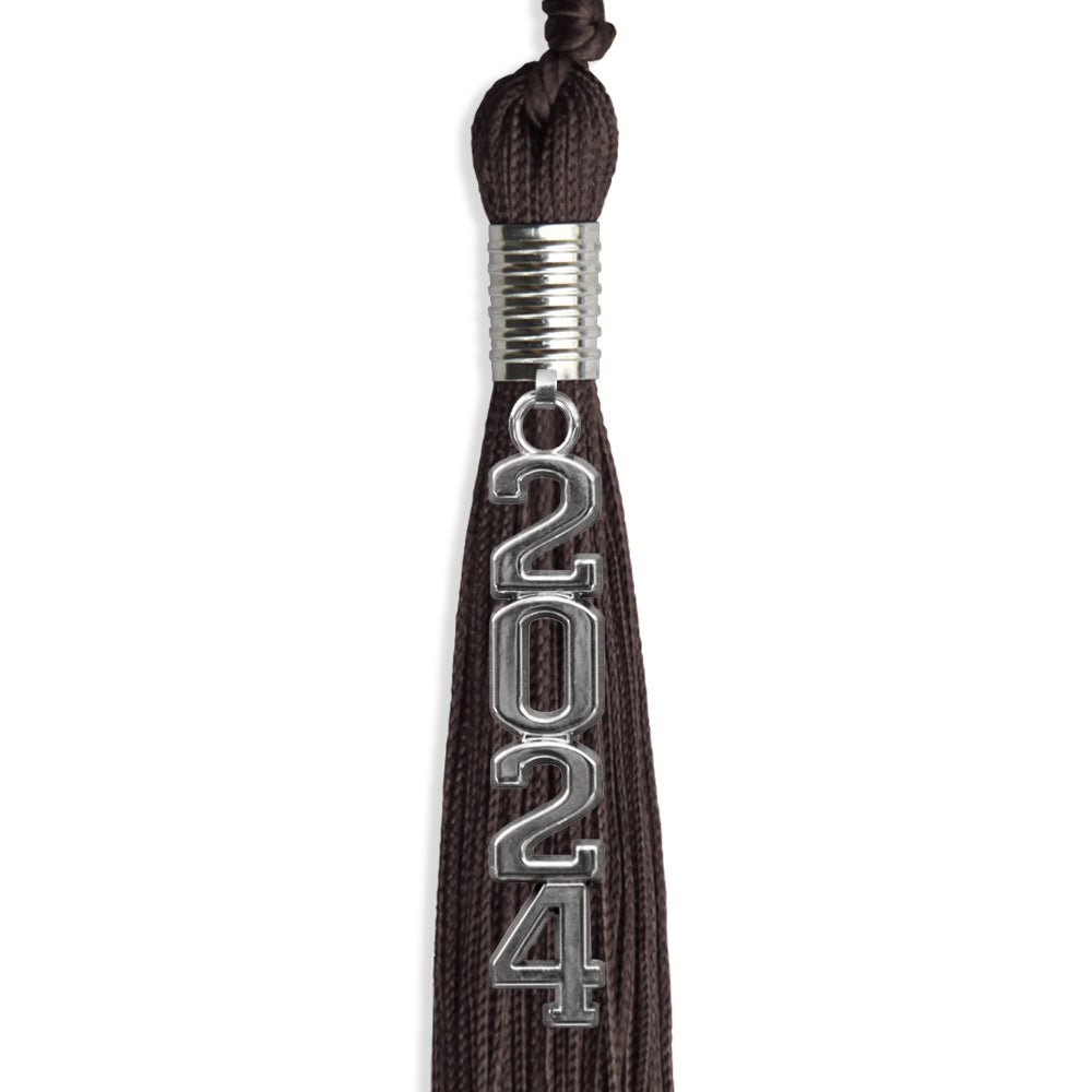 Brown Graduation Tassel with Silver Stacked Date Drop - Endea Graduation