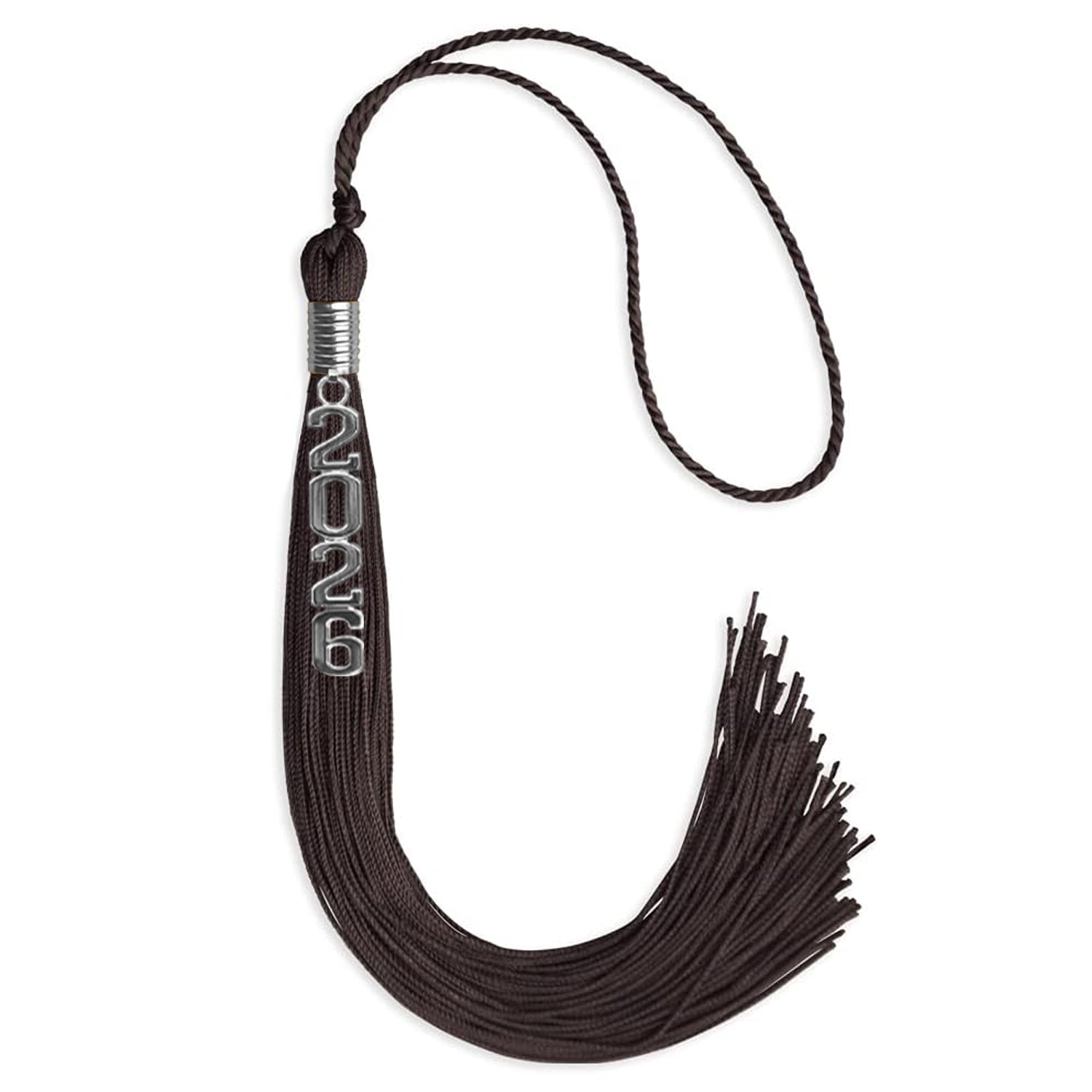 Brown Graduation Tassel with Silver Stacked Date Drop - Endea Graduation