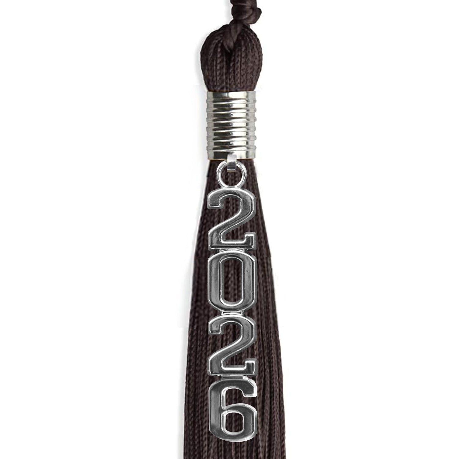 Brown Graduation Tassel with Silver Stacked Date Drop - Endea Graduation