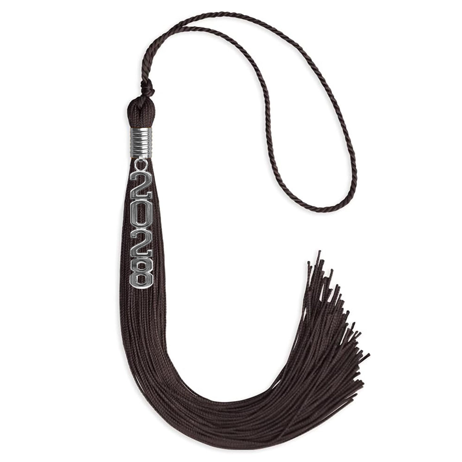 Brown Graduation Tassel with Silver Stacked Date Drop - Endea Graduation