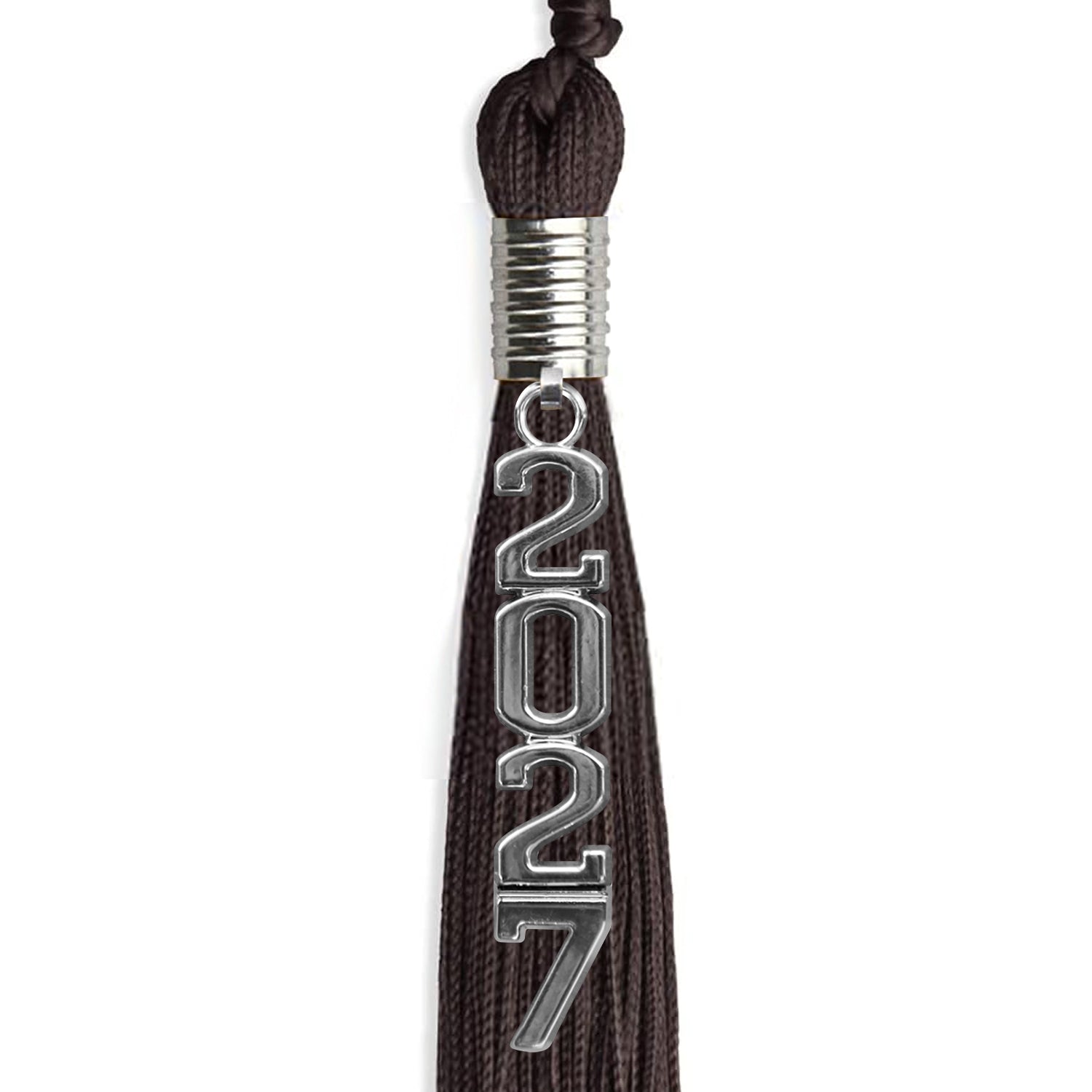 Brown Graduation Tassel with Silver Stacked Date Drop - Endea Graduation