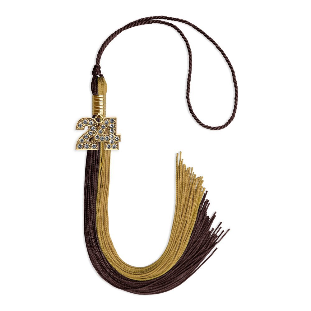 Brown/Antique Gold Graduation Tassel with Gold Bling Charm - Endea Graduation