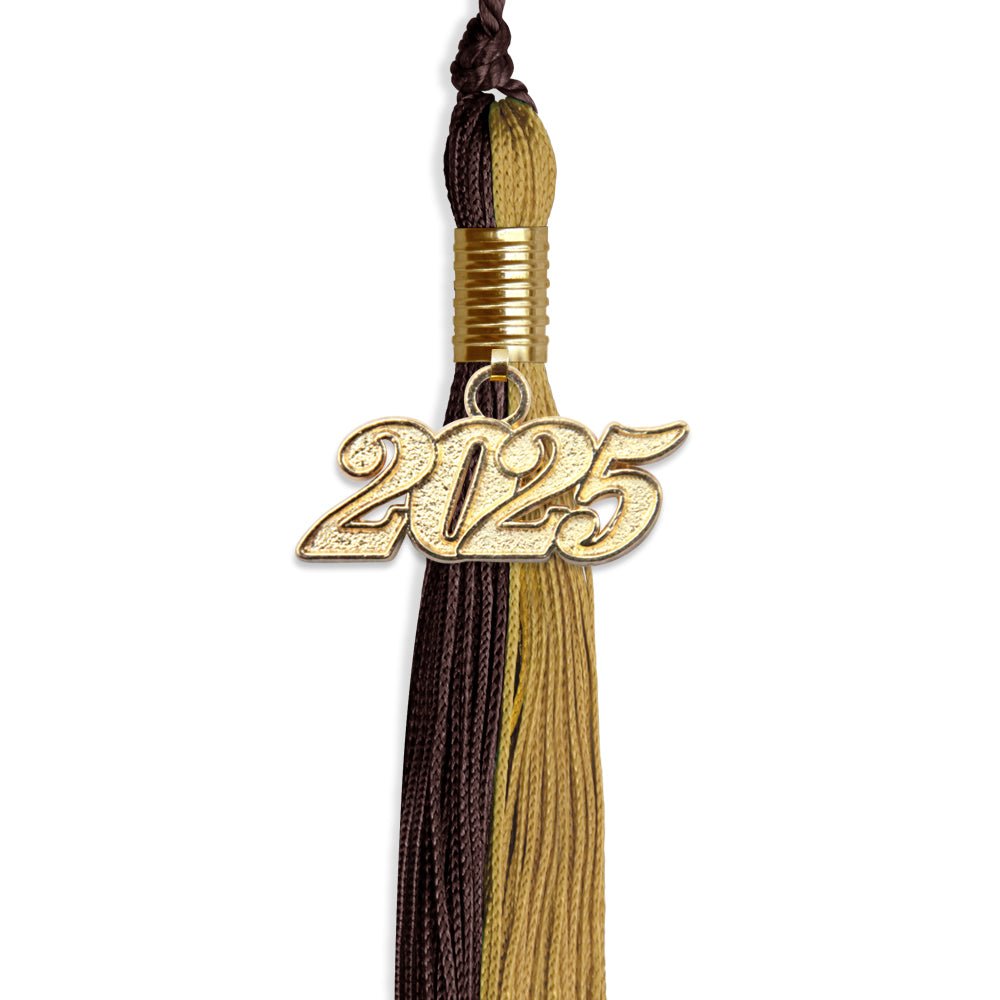 Brown/Antique Gold Graduation Tassel with Gold Date Drop - Endea Graduation