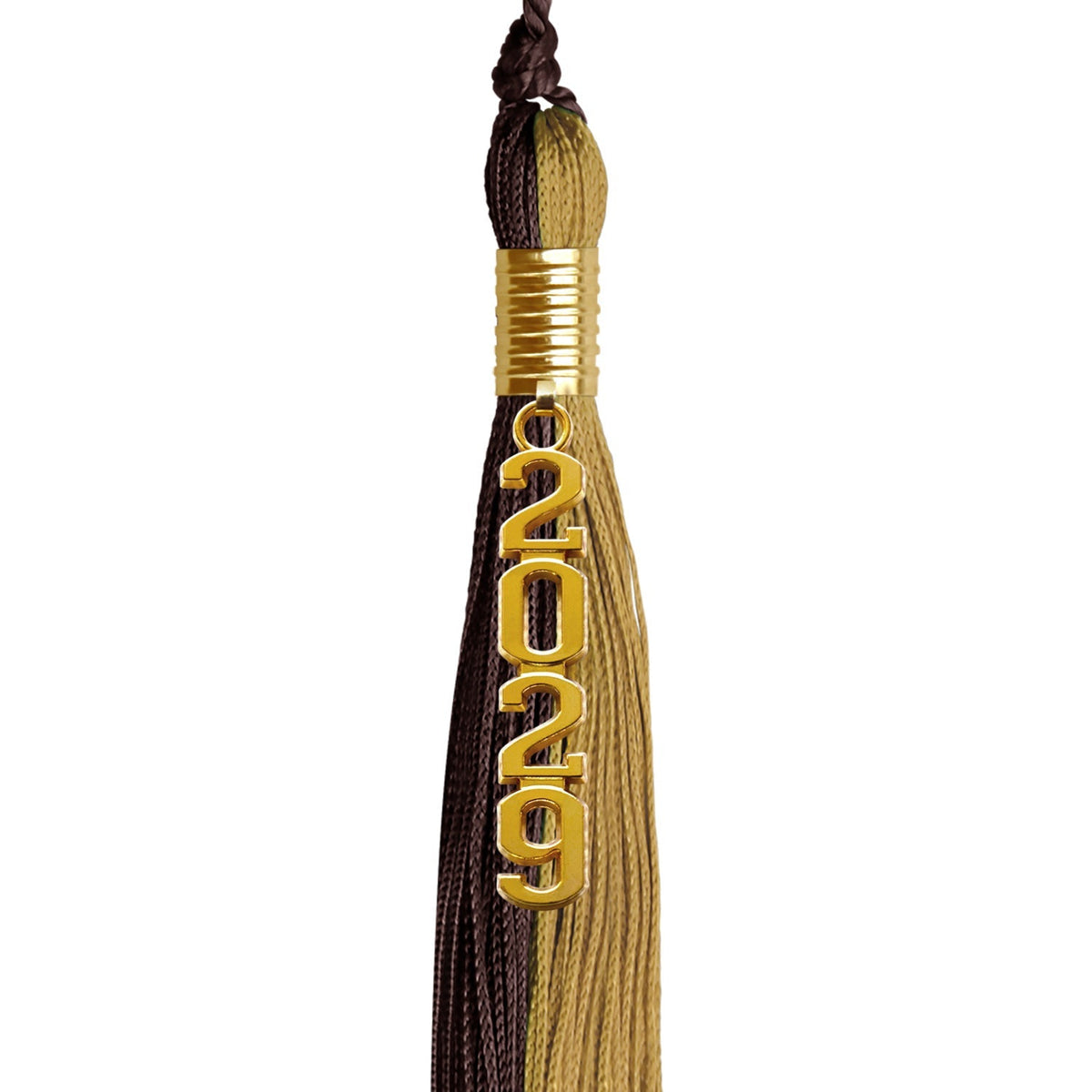 Brown/Antique Gold Graduation Tassel with Gold Stacked Date Drop - Endea Graduation