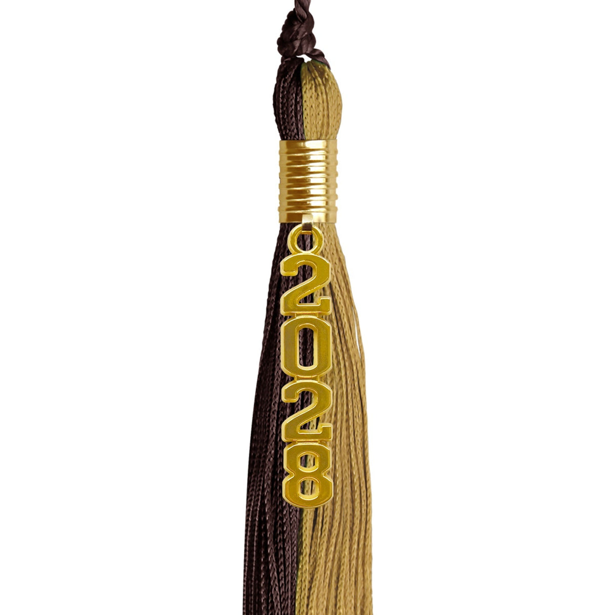 Brown/Antique Gold Graduation Tassel with Gold Stacked Date Drop - Endea Graduation