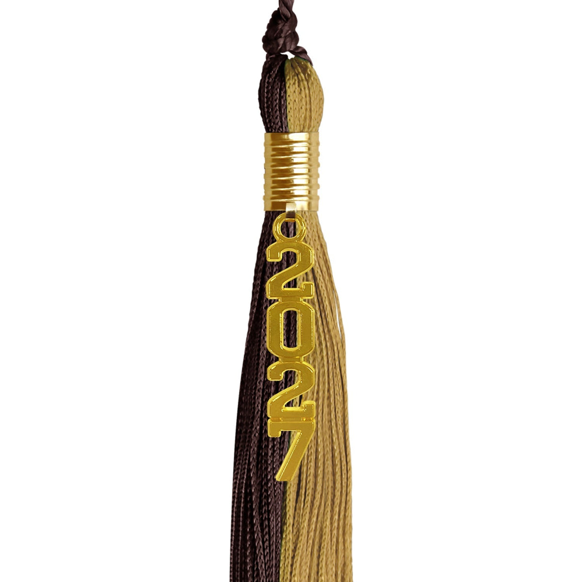 Brown/Antique Gold Graduation Tassel with Gold Stacked Date Drop - Endea Graduation