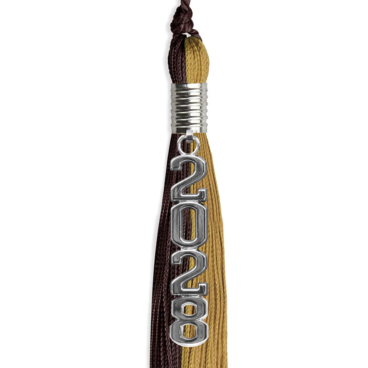 Brown/Antique Gold Graduation Tassel with Silver Stacked Date Drop - Endea Graduation