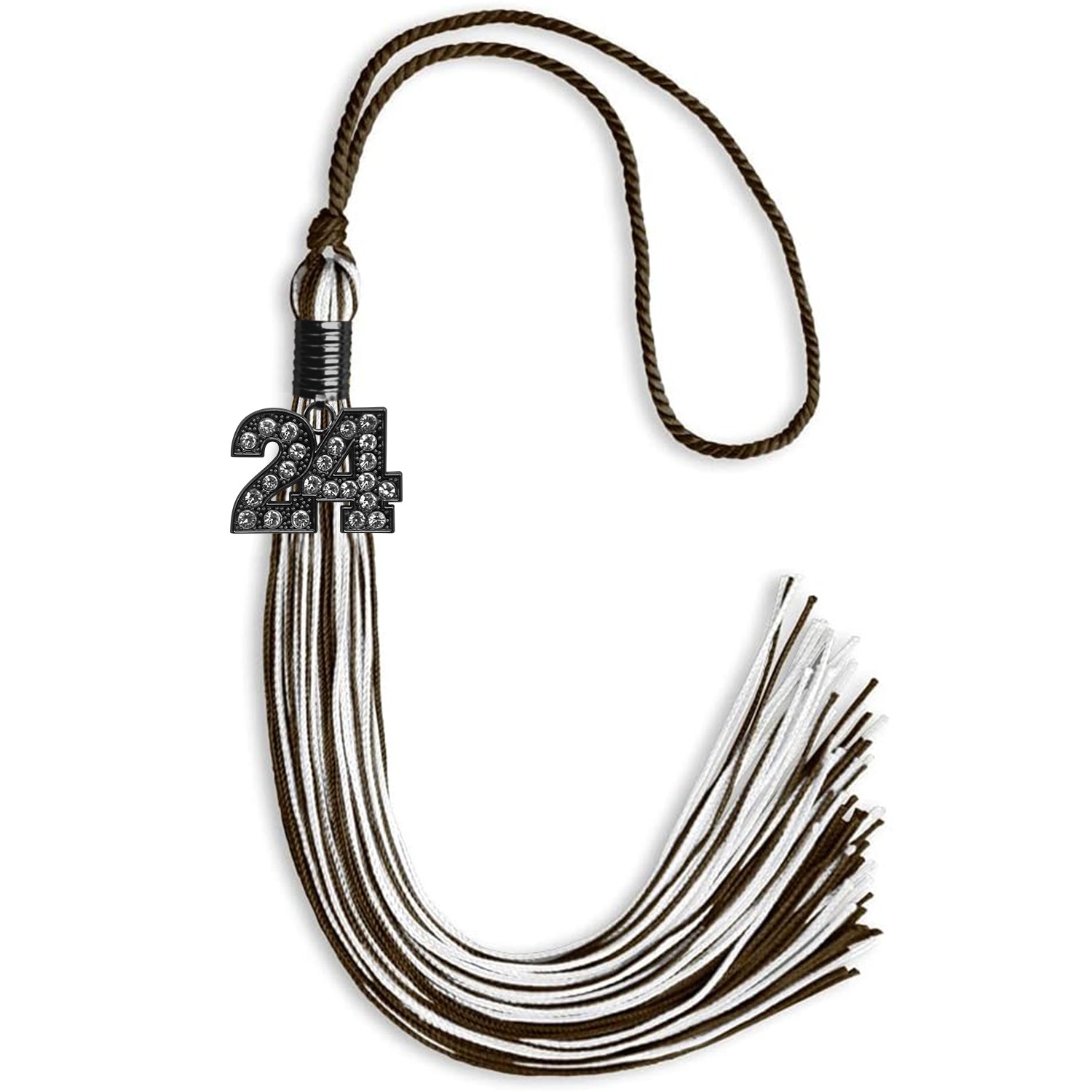 Brown/White Mixed Color Graduation Tassel with Black Date Drop - Endea Graduation