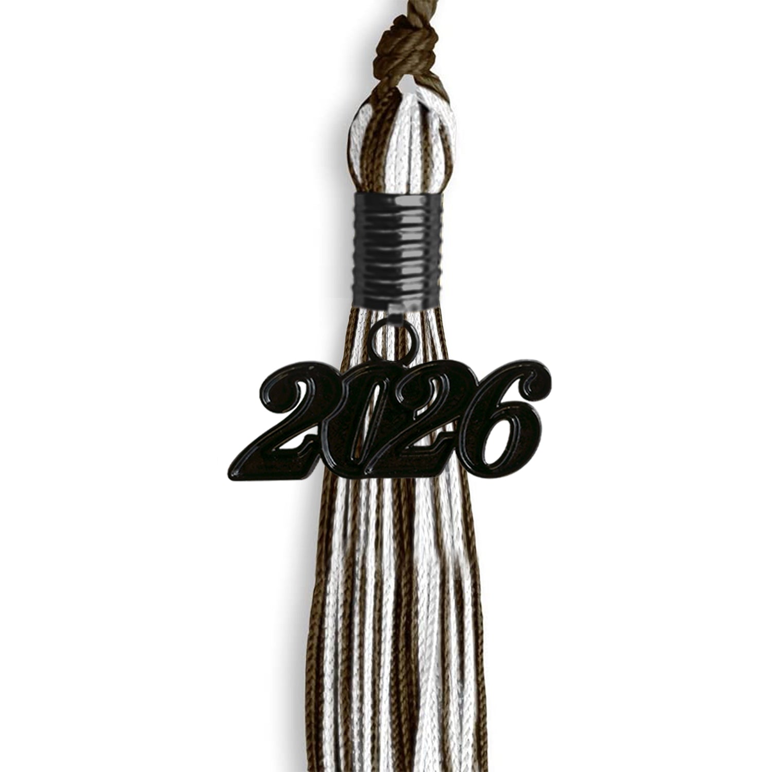 Brown/White Mixed Color Graduation Tassel with Black Date Drop - Endea Graduation