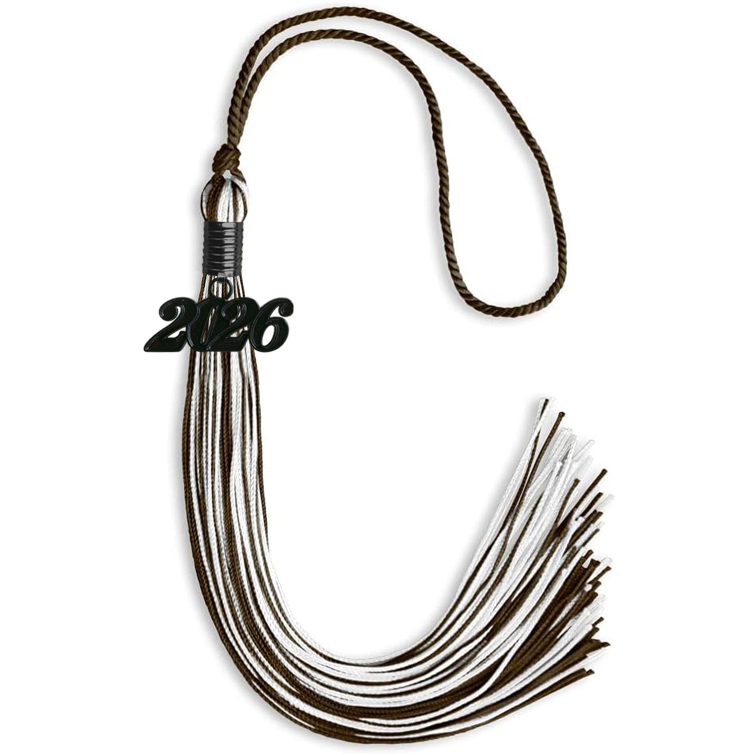 Brown/White Mixed Color Graduation Tassel with Black Date Drop - Endea Graduation