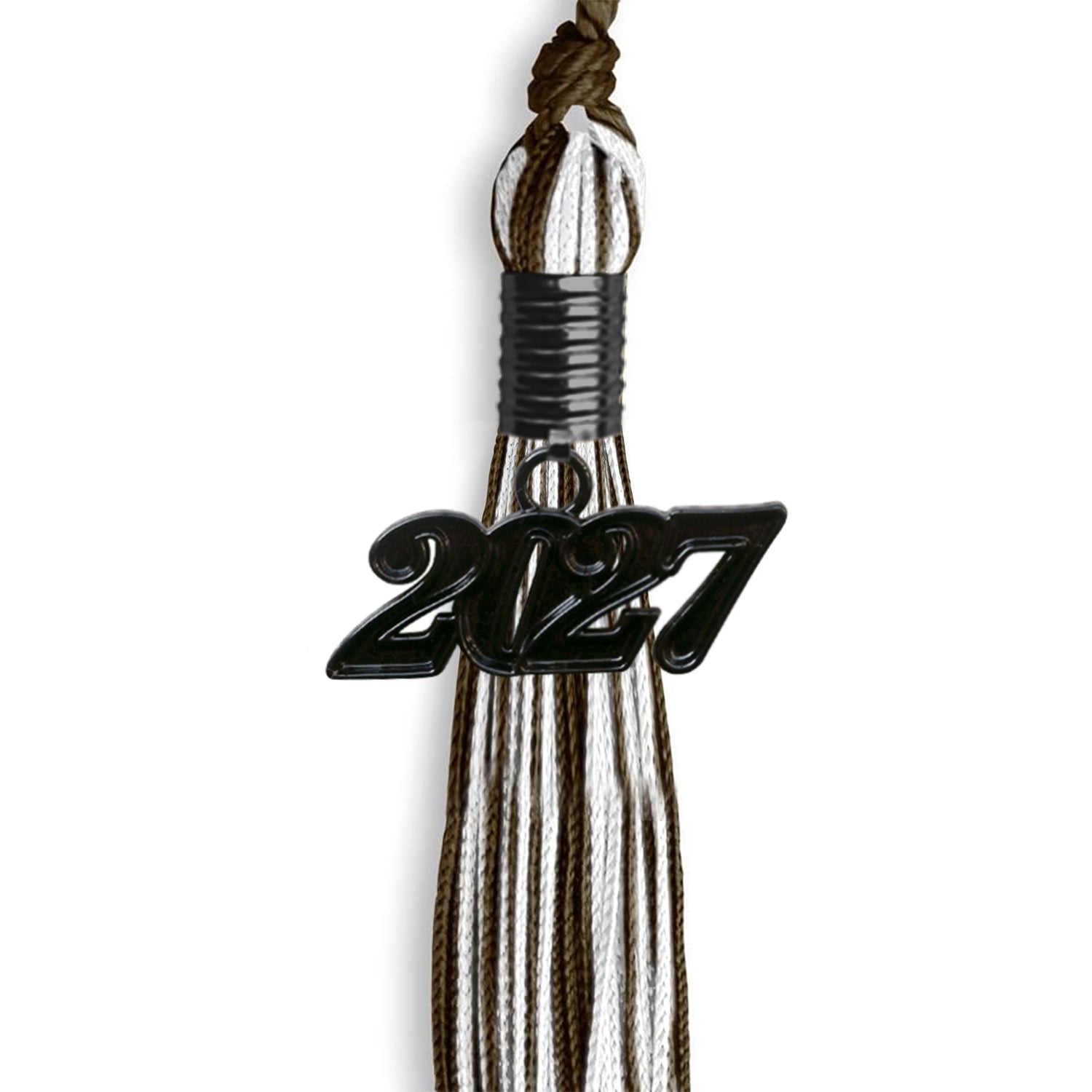 Brown/White Mixed Color Graduation Tassel with Black Date Drop - Endea Graduation