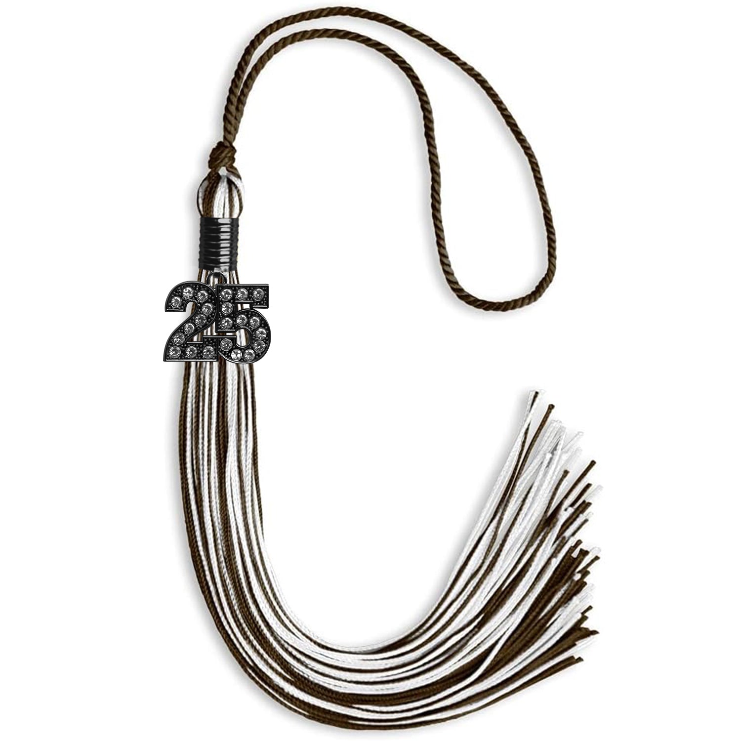 Brown/White Mixed Color Graduation Tassel with Black Date Drop - Endea Graduation