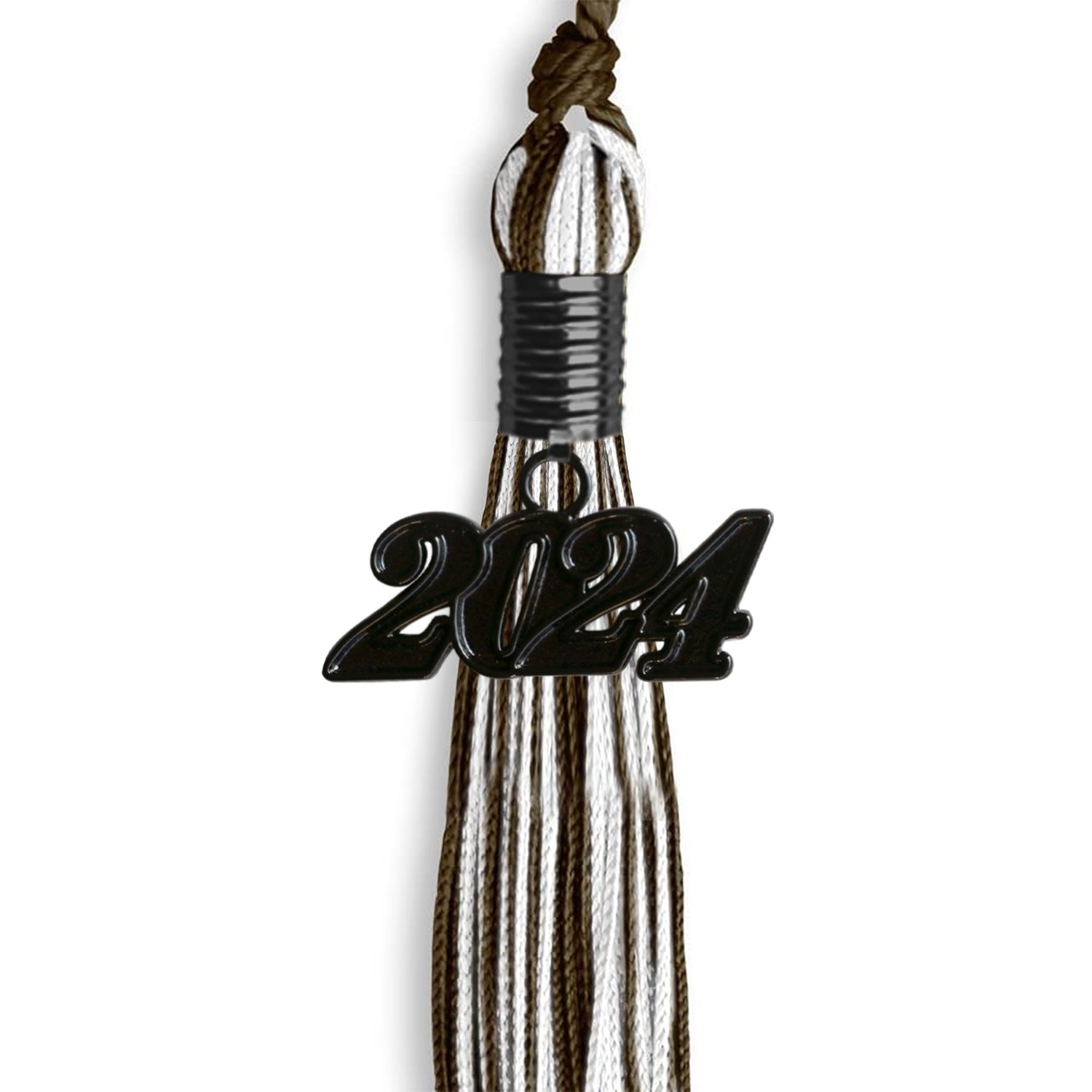 Brown/White Mixed Color Graduation Tassel with Black Date Drop - Endea Graduation