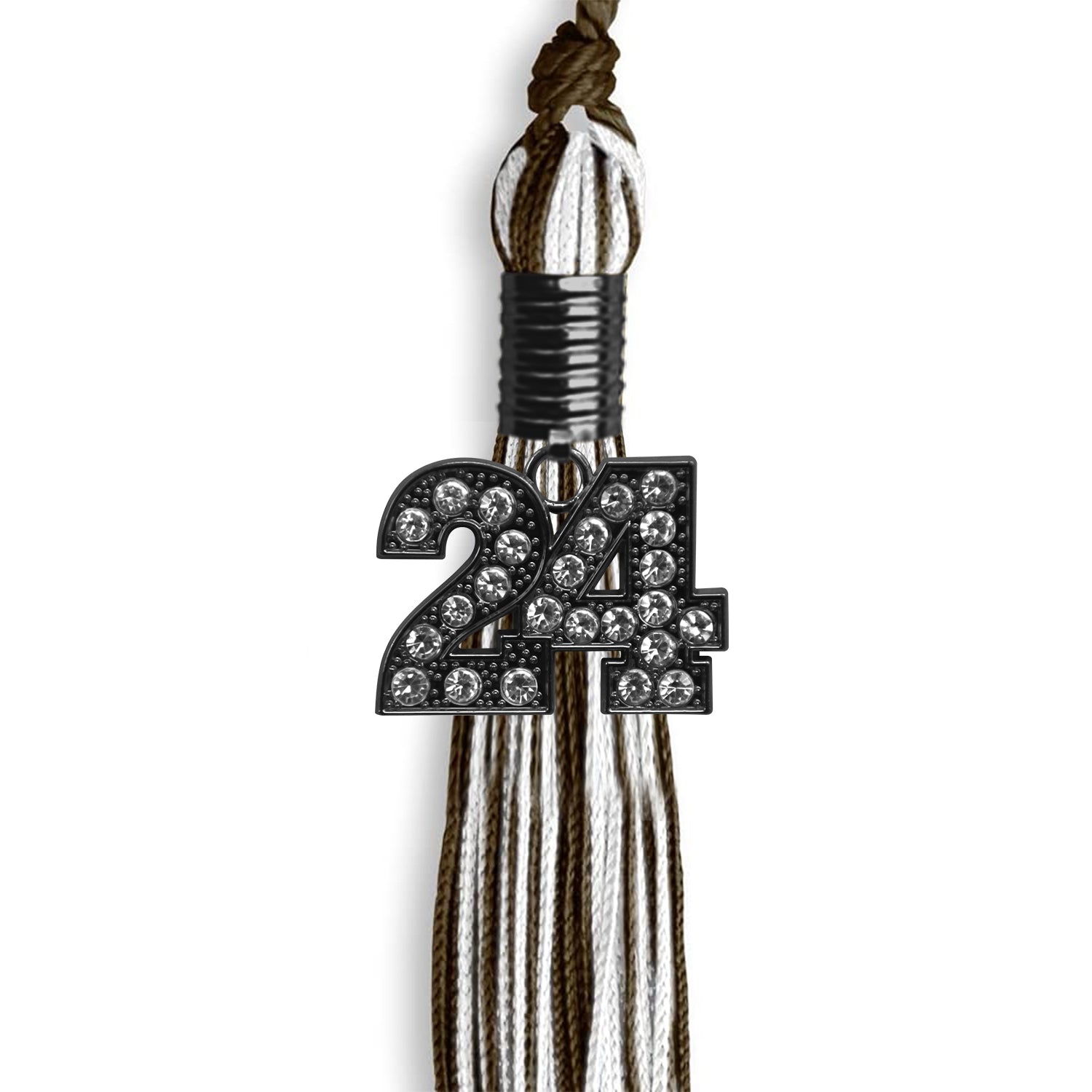 Brown/White Mixed Color Graduation Tassel with Black Date Drop - Endea Graduation