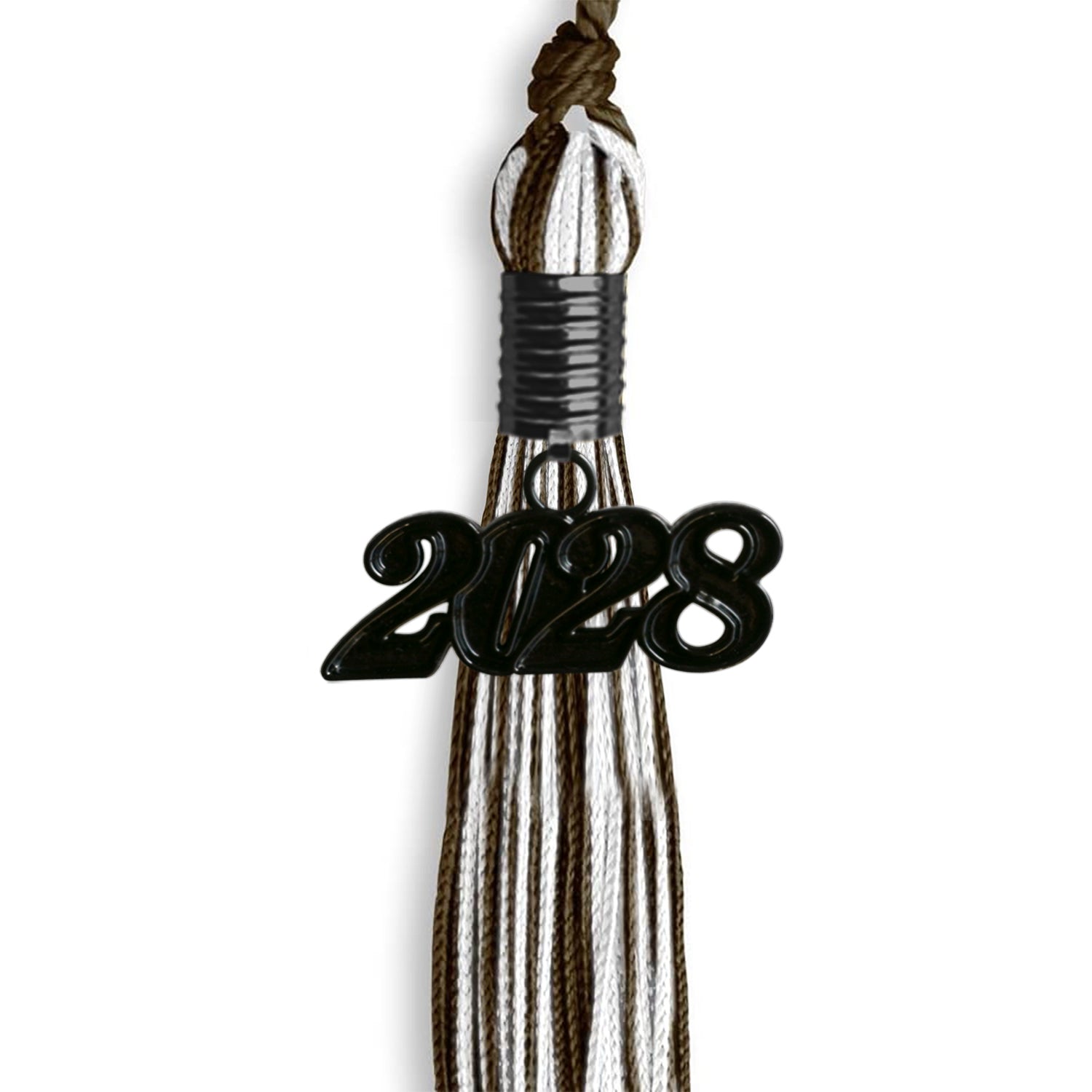 Brown/White Mixed Color Graduation Tassel with Black Date Drop - Endea Graduation