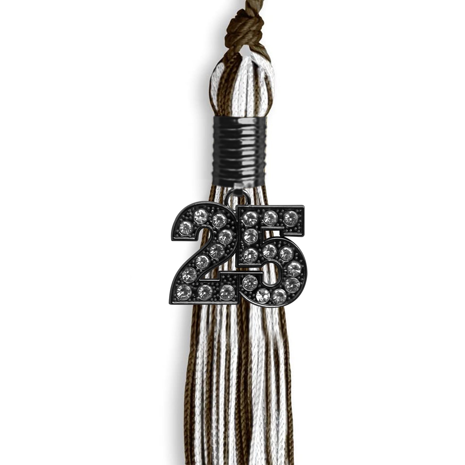 Brown/White Mixed Color Graduation Tassel with Black Date Drop - Endea Graduation