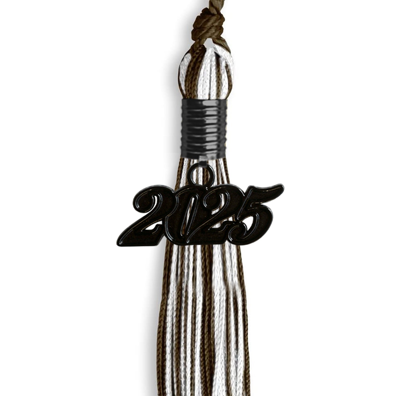 Brown/White Mixed Color Graduation Tassel with Black Date Drop - Endea Graduation