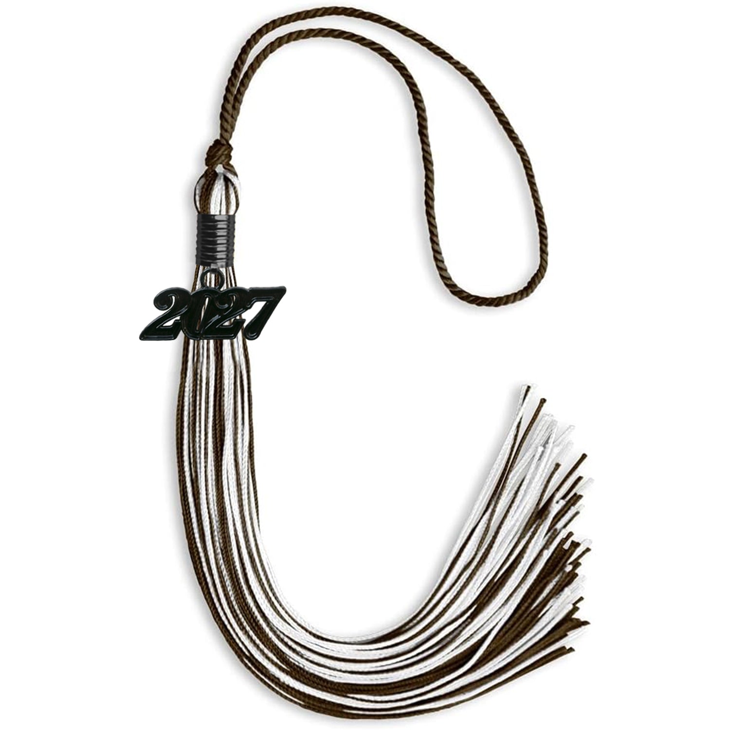 Brown/White Mixed Color Graduation Tassel with Black Date Drop - Endea Graduation