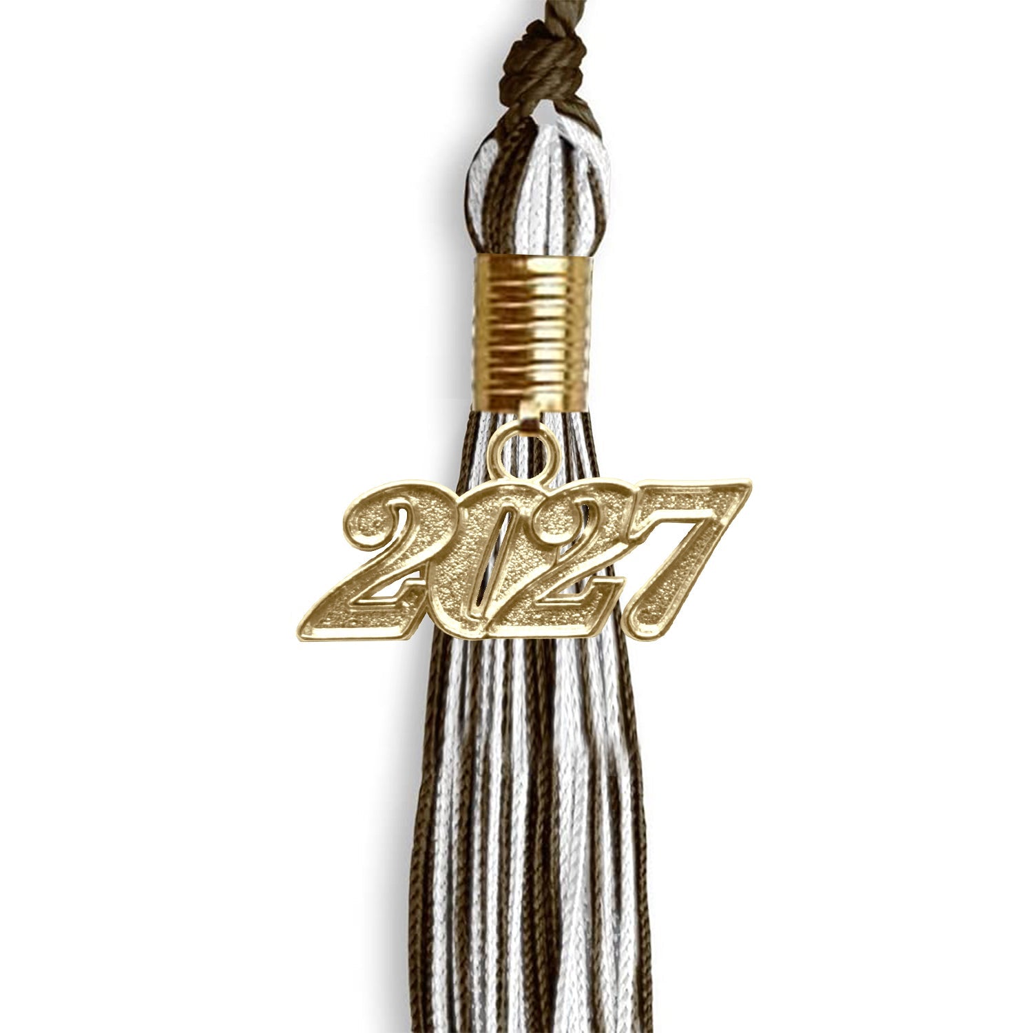 Brown/White Mixed Color Graduation Tassel with Gold Date Drop - Endea Graduation